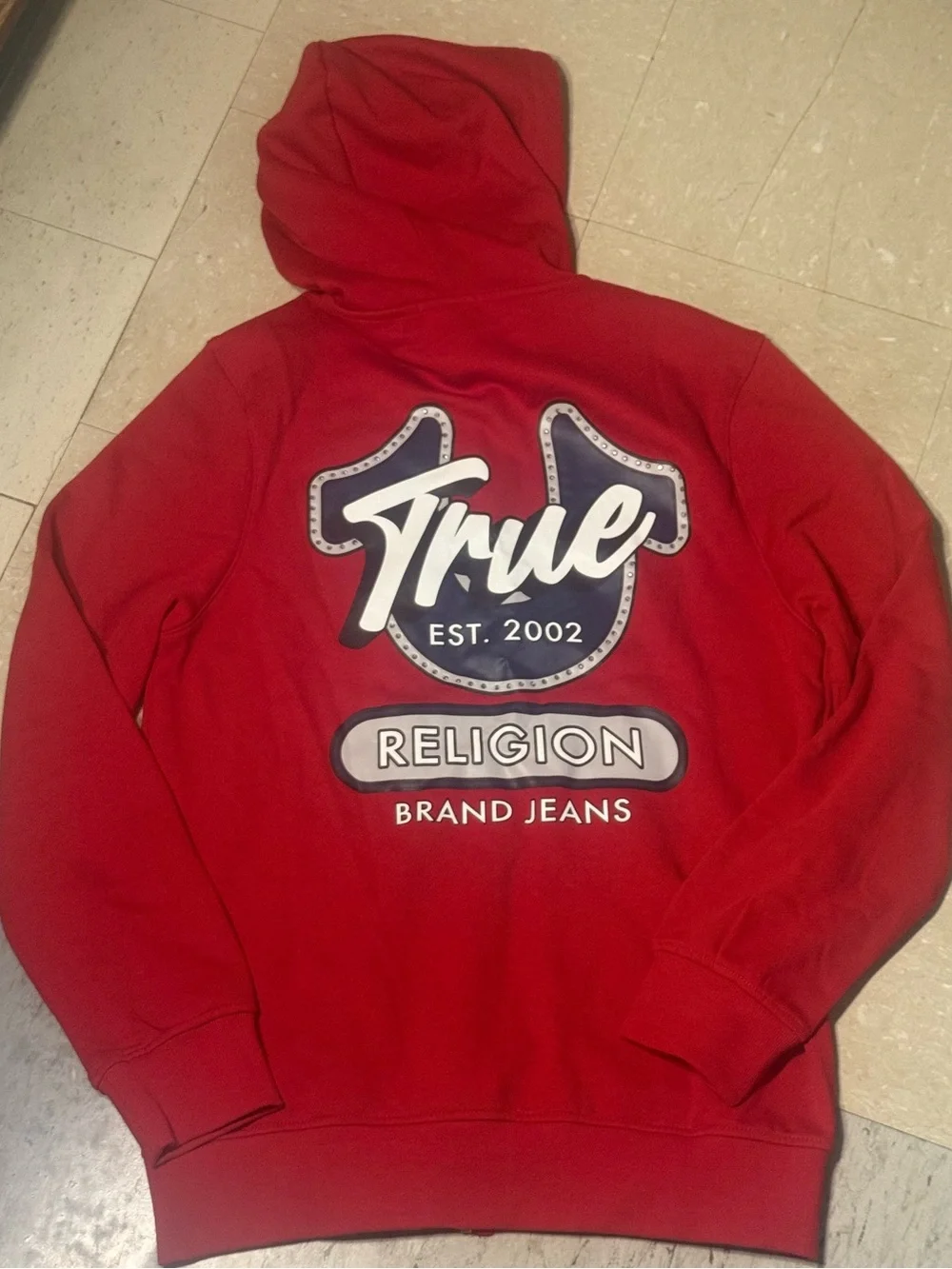 True Religion Mens S Red Full Zip Hooded Fleece Hoodie Logo Graphic Pockets